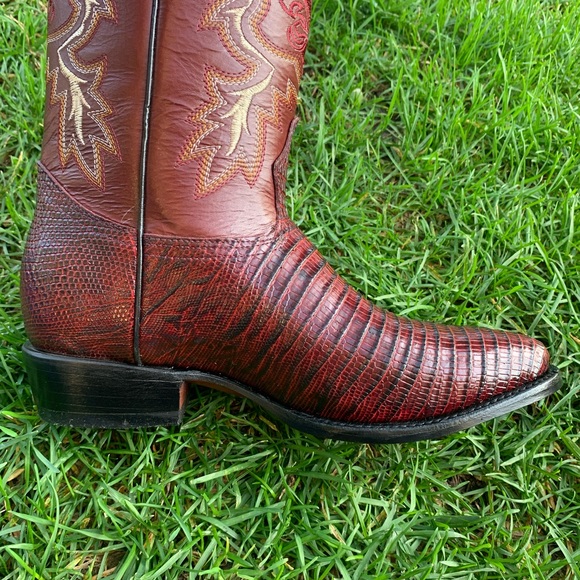 MEN'S COWBOY BOOTS LIZARD PRINT LEATHER WiINE BOTA - Picture 6 of 8